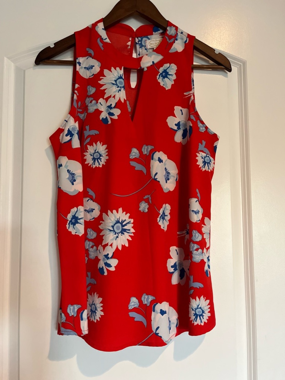 Mud Pie Red Floral Keyhole Blouse
